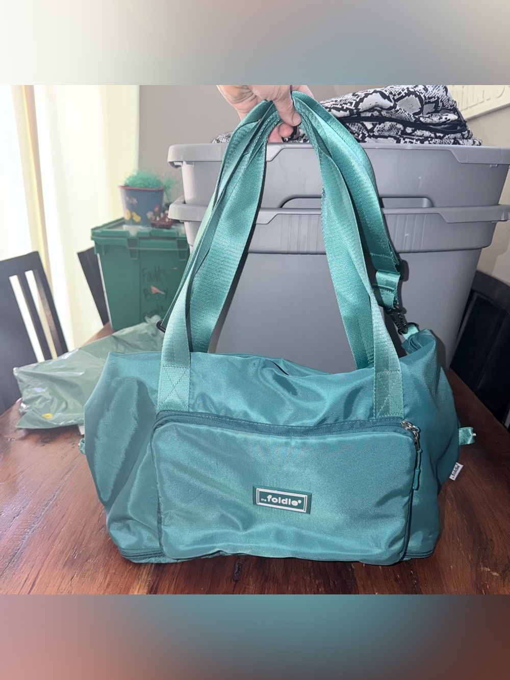 The Foldie Bag in Teal travel duffle bag